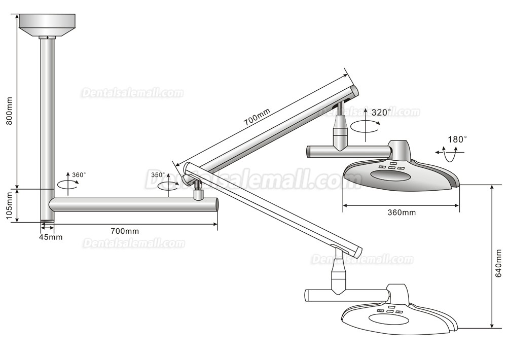 KWS KD-2012D-5 90W Ceiling-Mounted Dental Surgical Light Shadowless LED Examination Lamp